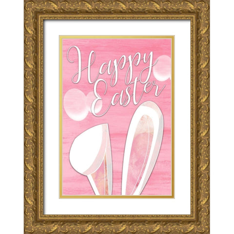 Happy Easter Bunny Ears Gold Ornate Wood Framed Art Print with Double Matting by Kimberly, Allen