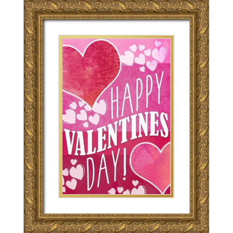 Happy Valentines Day Gold Ornate Wood Framed Art Print with Double Matting by Kimberly, Allen