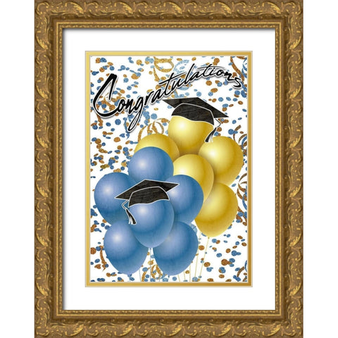 Congratulations Balloons Gold Ornate Wood Framed Art Print with Double Matting by Kimberly, Allen