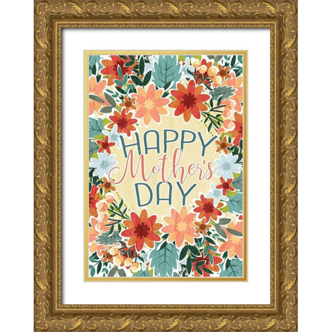 Happy Mothers Day Floral Gold Ornate Wood Framed Art Print with Double Matting by Kimberly, Allen