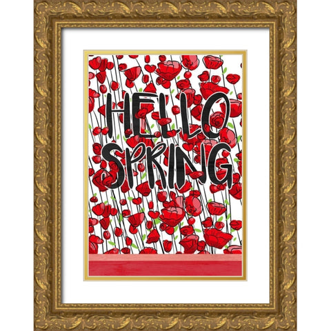 Hello Spring Gold Ornate Wood Framed Art Print with Double Matting by Kimberly, Allen