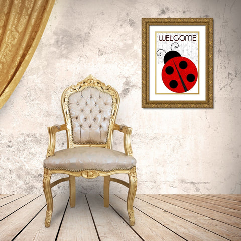 Welcome Ladybug Gold Ornate Wood Framed Art Print with Double Matting by Kimberly, Allen