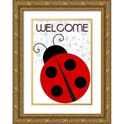 Welcome Ladybug Gold Ornate Wood Framed Art Print with Double Matting by Kimberly, Allen