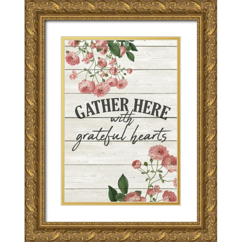 Grateful Hearts Gold Ornate Wood Framed Art Print with Double Matting by Kimberly, Allen