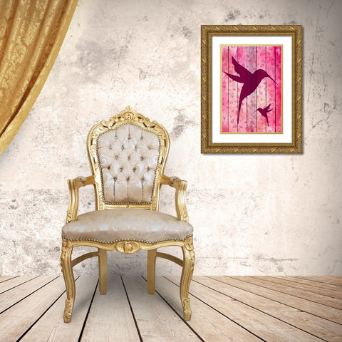 Hummingbird Pink Gold Ornate Wood Framed Art Print with Double Matting by Kimberly, Allen