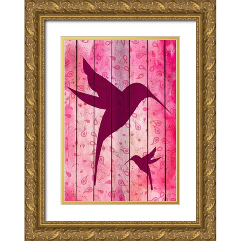 Hummingbird Pink Gold Ornate Wood Framed Art Print with Double Matting by Kimberly, Allen