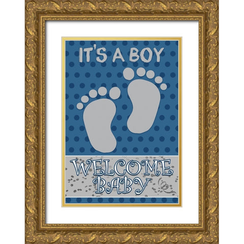 Baby Feet Boy Gold Ornate Wood Framed Art Print with Double Matting by Kimberly, Allen