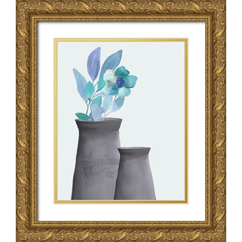 Blue Hues 3 Gold Ornate Wood Framed Art Print with Double Matting by Kimberly, Allen