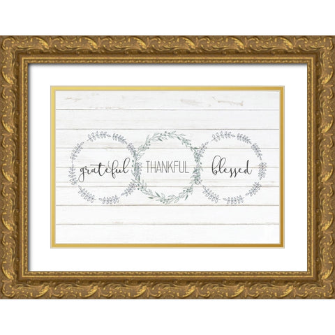 Grateful Thankful Blessed Gold Ornate Wood Framed Art Print with Double Matting by Kimberly, Allen