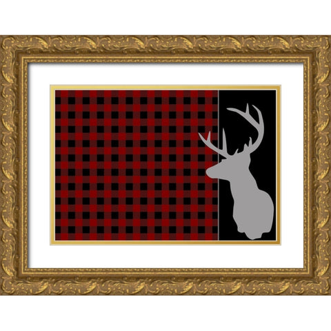 Buffalo Plaid Deer Gold Ornate Wood Framed Art Print with Double Matting by Kimberly, Allen