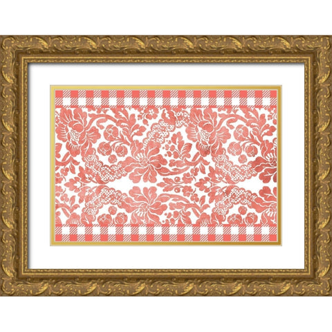 Gingham Floral Gold Ornate Wood Framed Art Print with Double Matting by Kimberly, Allen