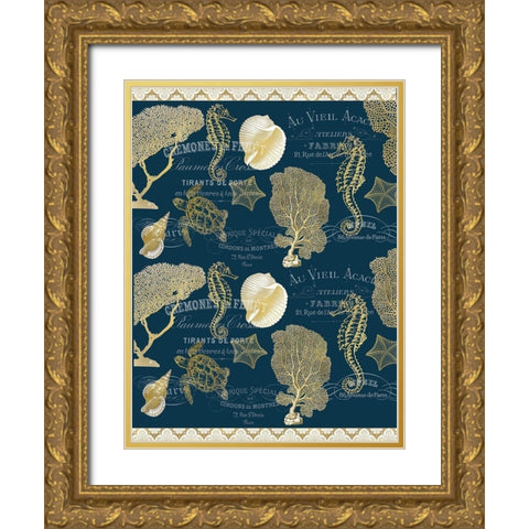 Azure Coastal Navy Full Gold Ornate Wood Framed Art Print with Double Matting by Kimberly, Allen
