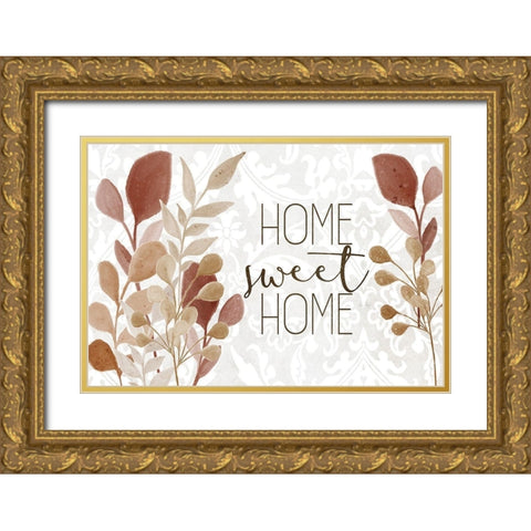 Home Sweet Home Botanical Gold Ornate Wood Framed Art Print with Double Matting by Kimberly, Allen