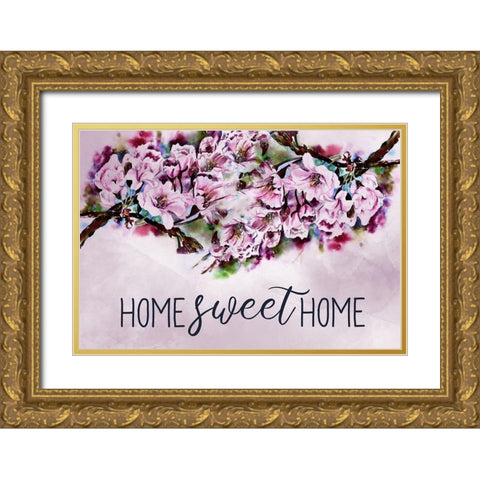 Home Sweet Home Cherry Blossoms Gold Ornate Wood Framed Art Print with Double Matting by Kimberly, Allen