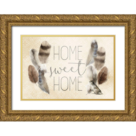 Home Sweet Home Feathers Gold Ornate Wood Framed Art Print with Double Matting by Kimberly, Allen