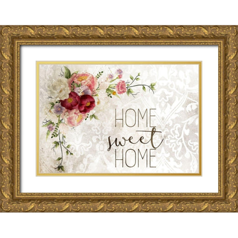 Home Sweet Home Peony Gold Ornate Wood Framed Art Print with Double Matting by Kimberly, Allen