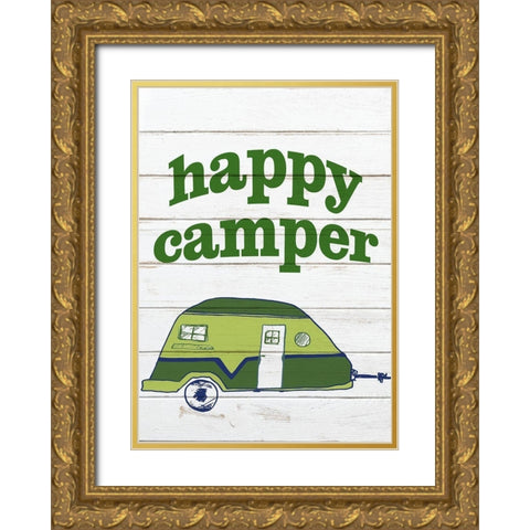Green Happy Camper 1 Gold Ornate Wood Framed Art Print with Double Matting by Kimberly, Allen