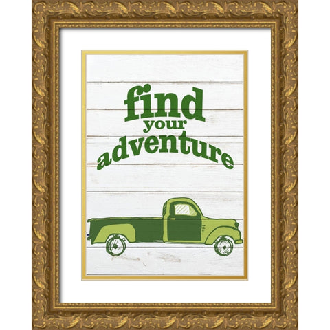 Green Happy Camper 2 Gold Ornate Wood Framed Art Print with Double Matting by Kimberly, Allen