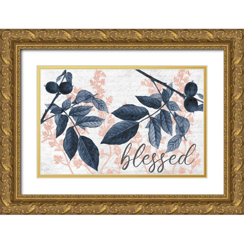 Navy Branches 1 Blessed Gold Ornate Wood Framed Art Print with Double Matting by Allen, Kimberly