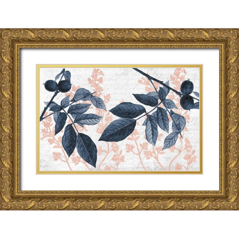 Navy Branches 1 Gold Ornate Wood Framed Art Print with Double Matting by Kimberly, Allen
