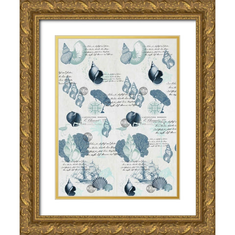 Sea Blues Gold Ornate Wood Framed Art Print with Double Matting by Kimberly, Allen