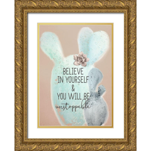 Cactus Believe 1 Gold Ornate Wood Framed Art Print with Double Matting by Kimberly, Allen