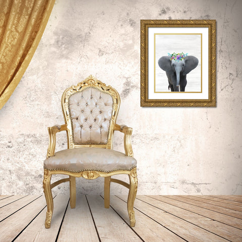 Baby Elephant Gold Ornate Wood Framed Art Print with Double Matting by Kimberly, Allen
