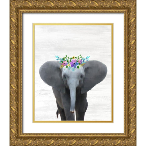Baby Elephant Gold Ornate Wood Framed Art Print with Double Matting by Kimberly, Allen