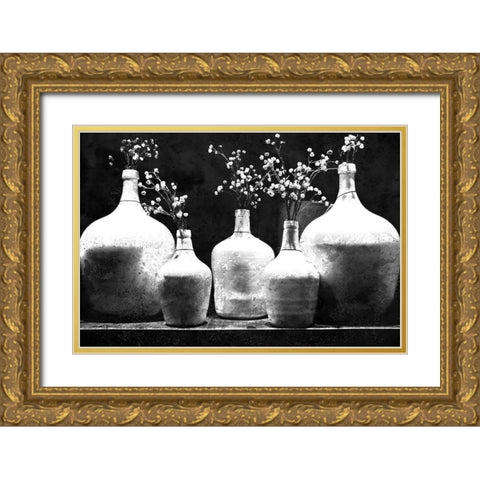Monochrome Vases Gold Ornate Wood Framed Art Print with Double Matting by Kimberly, Allen