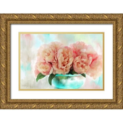 Spring Peonies Gold Ornate Wood Framed Art Print with Double Matting by Kimberly, Allen