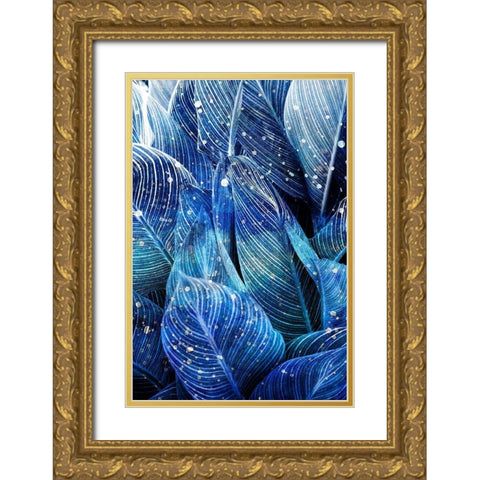 Midnight Palm Leaves 1 Gold Ornate Wood Framed Art Print with Double Matting by Kimberly, Allen