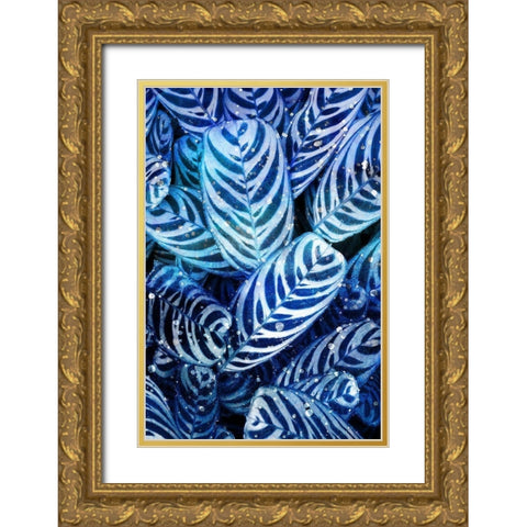 Midnight Palm Leaves 2 Gold Ornate Wood Framed Art Print with Double Matting by Kimberly, Allen