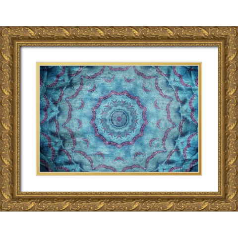 Teal Kaleidoscope Gold Ornate Wood Framed Art Print with Double Matting by Kimberly, Allen