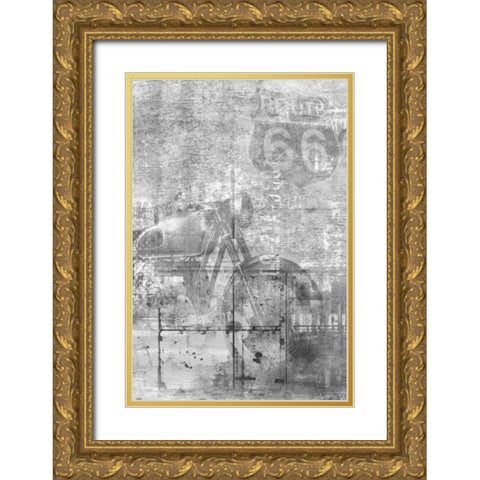 Route 66 Black and White Gold Ornate Wood Framed Art Print with Double Matting by Allen, Kimberly