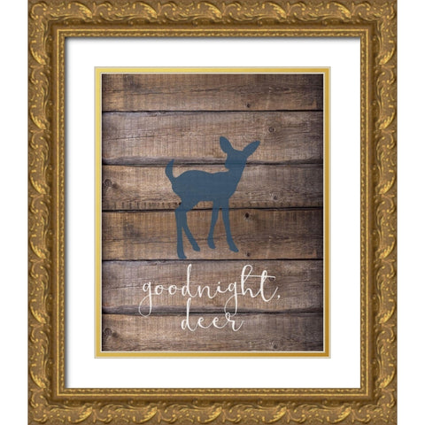 Goodnight Deer Blue Gold Ornate Wood Framed Art Print with Double Matting by Kimberly, Allen