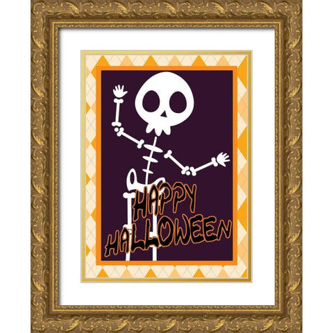 Skeleton Halloween Gold Ornate Wood Framed Art Print with Double Matting by Kimberly, Allen