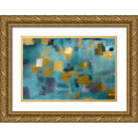 Squared Blue Gold Ornate Wood Framed Art Print with Double Matting by Allen, Kimberly