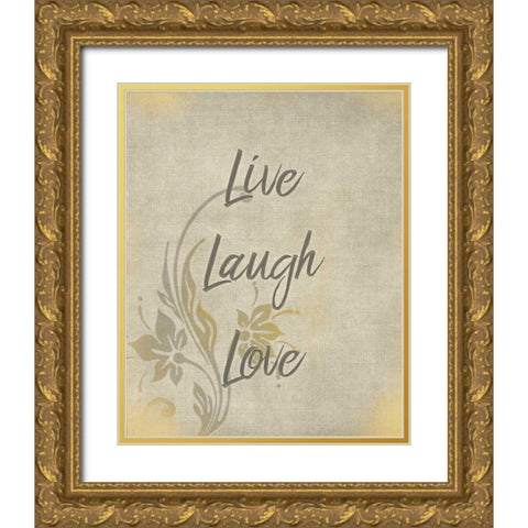 Live Laugh Love Gold Ornate Wood Framed Art Print with Double Matting by Allen, Kimberly