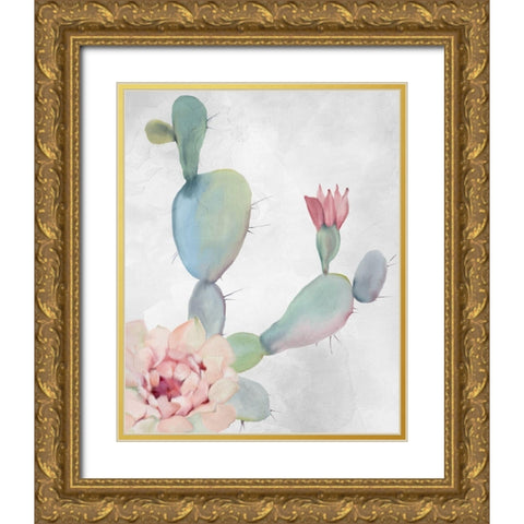 Cactus Blooming 1 Gold Ornate Wood Framed Art Print with Double Matting by Kimberly, Allen