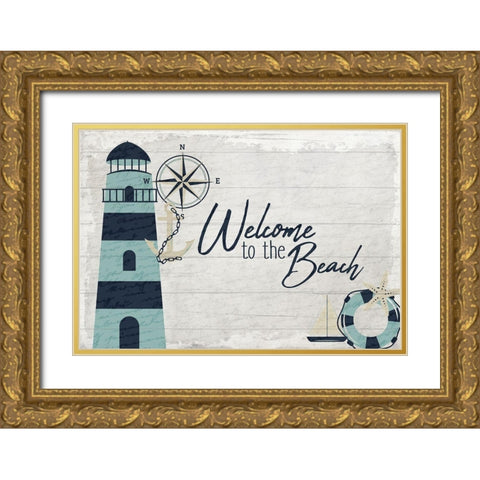 Welcome to the Beach Gold Ornate Wood Framed Art Print with Double Matting by Kimberly, Allen