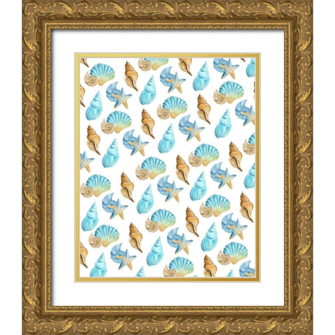 Seashore Shells 4 Gold Ornate Wood Framed Art Print with Double Matting by Kimberly, Allen