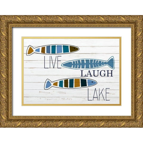 Live Laugh Lake Fish Gold Ornate Wood Framed Art Print with Double Matting by Kimberly, Allen