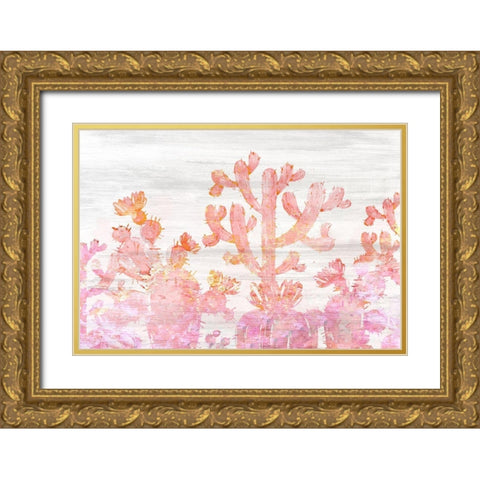 Pink Cactus Gold Ornate Wood Framed Art Print with Double Matting by Kimberly, Allen