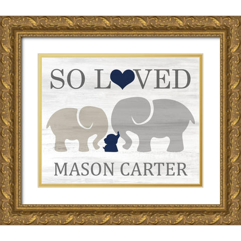 So Loved Blue Gold Ornate Wood Framed Art Print with Double Matting by Kimberly, Allen