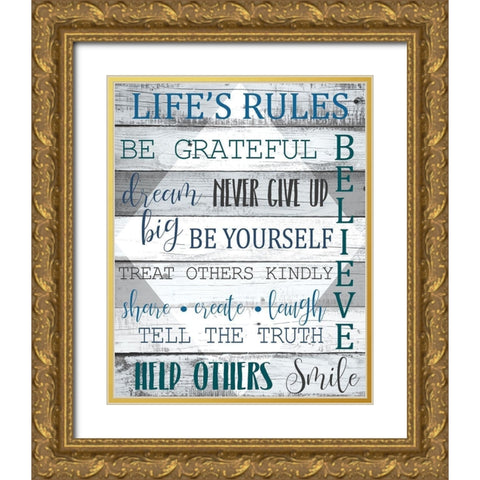 Lifes Rules Gold Ornate Wood Framed Art Print with Double Matting by Kimberly, Allen