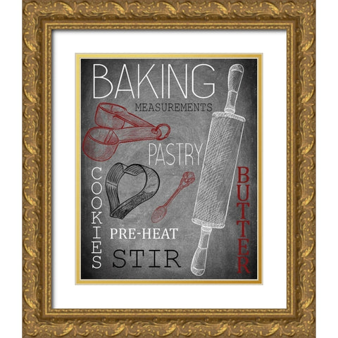 Lets Bake Red Gold Ornate Wood Framed Art Print with Double Matting by Kimberly, Allen