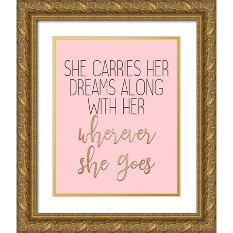 Wherever She Goes Gold Ornate Wood Framed Art Print with Double Matting by Kimberly, Allen