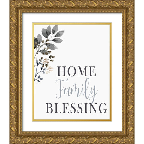 Home Family Blessing Gold Ornate Wood Framed Art Print with Double Matting by Kimberly, Allen