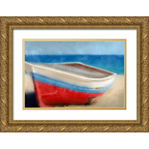 Red White and Blue Beach Gold Ornate Wood Framed Art Print with Double Matting by Kimberly, Allen