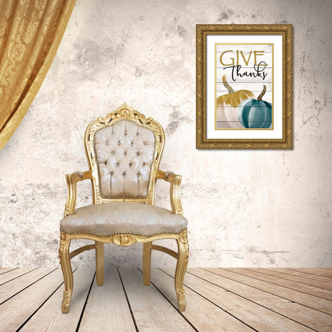 Give Thanks Gold Ornate Wood Framed Art Print with Double Matting by Kimberly, Allen